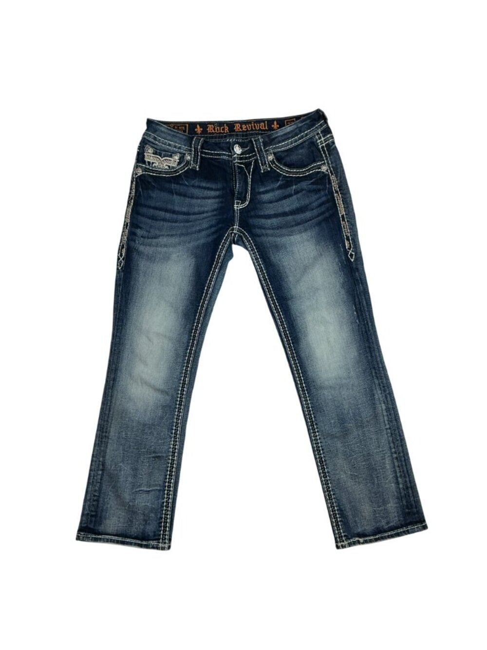 Rock Revival Betty Capri Jeans Womens 27 Distressed Contrast Stitching - Picture 4 of 11